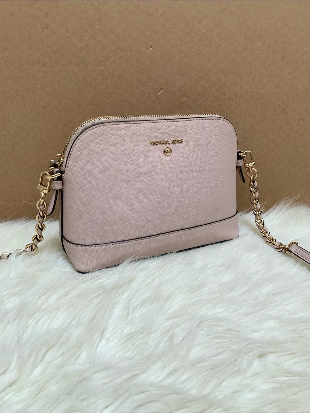 Michael Kors Soft Pink Saffiano Leather Charm Dome Chain Crossbody - Picture 10 of 16